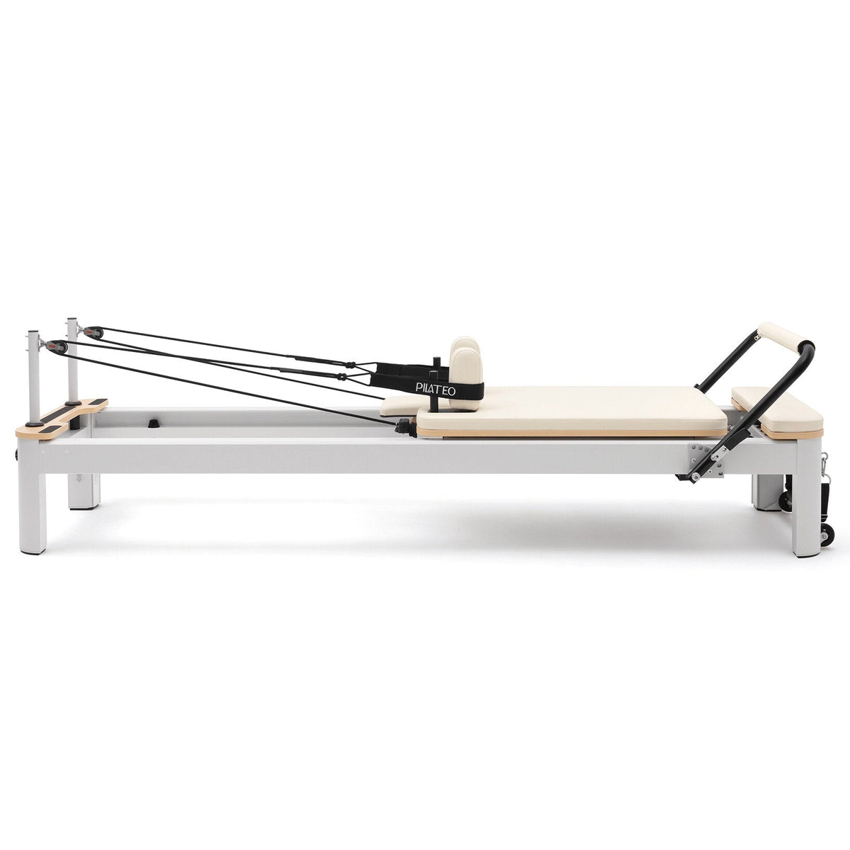 Pilates reformer aluminium blanc lacté, vue latérale
