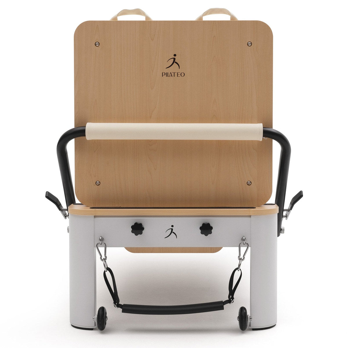 Pilates reformer aluminium blanc lacté, vue de face