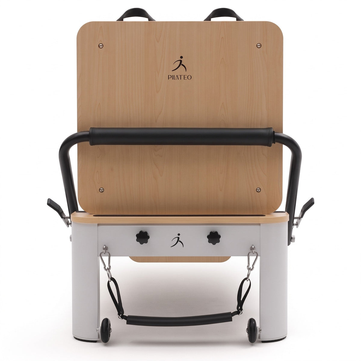 Pilates reformer aluminium noir, vue de face