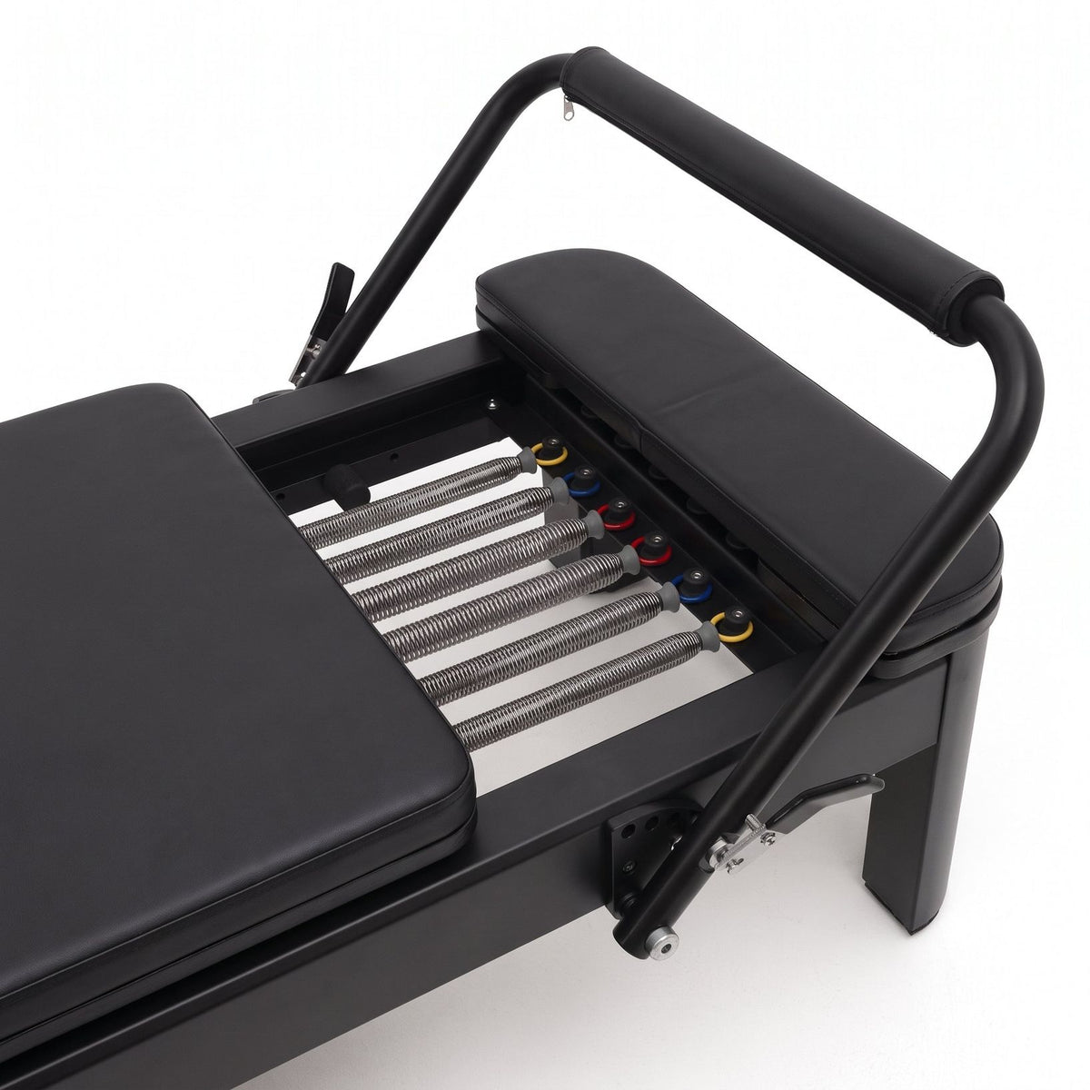 Pilates reformer aluminium total black, barre de pieds et ressorts