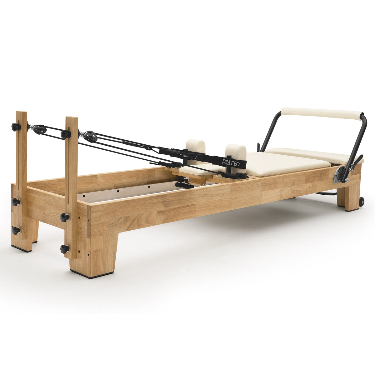 Pilates reformer classique blanc lacté, vue de trois quarts
