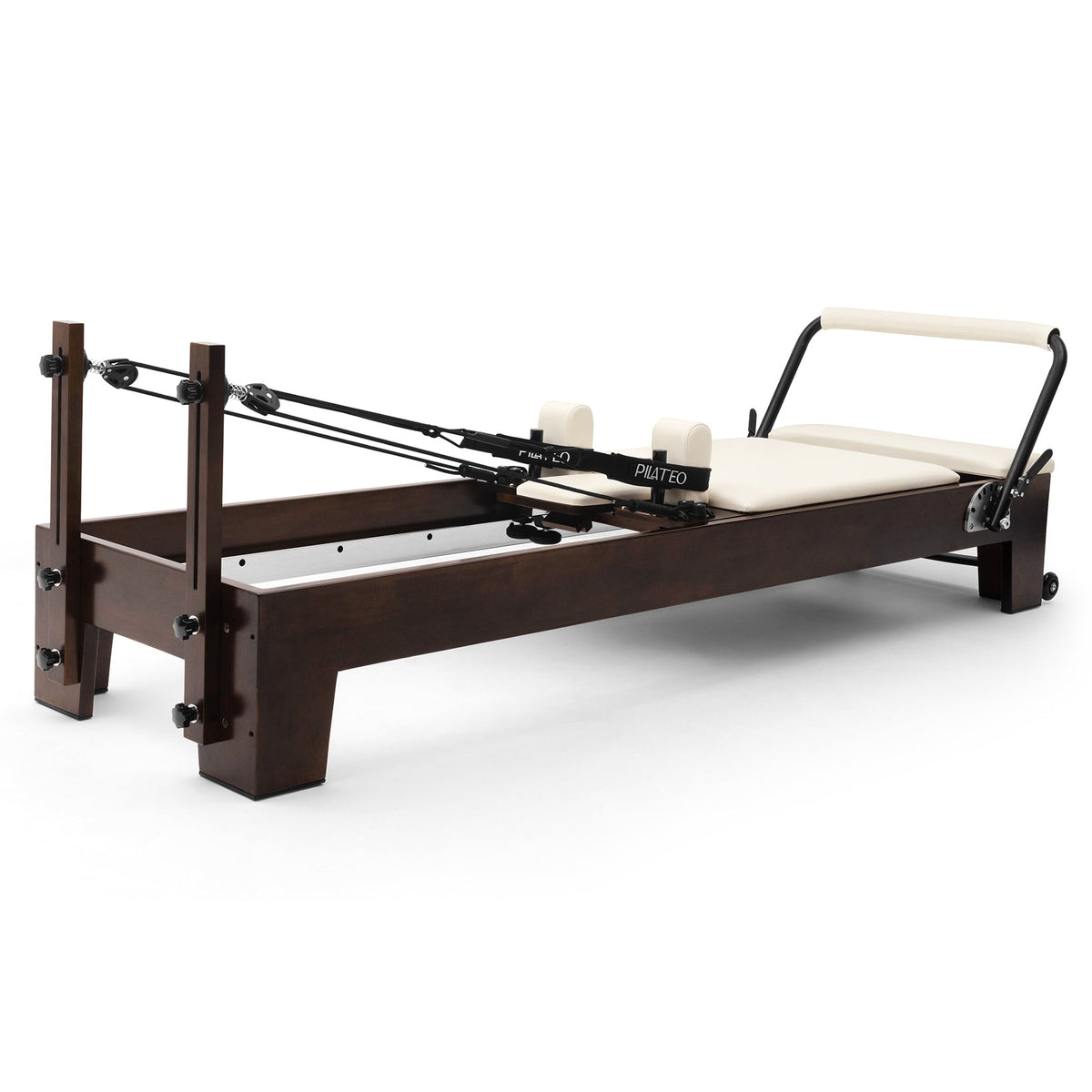 Pilates reformer Prestige blanc lacté, vue de trois quarts