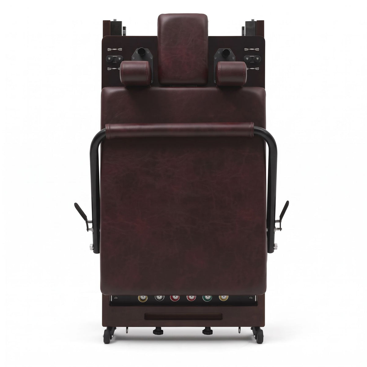 Pilates reformer pliable Flexi espresso bordeaux, rangé debout