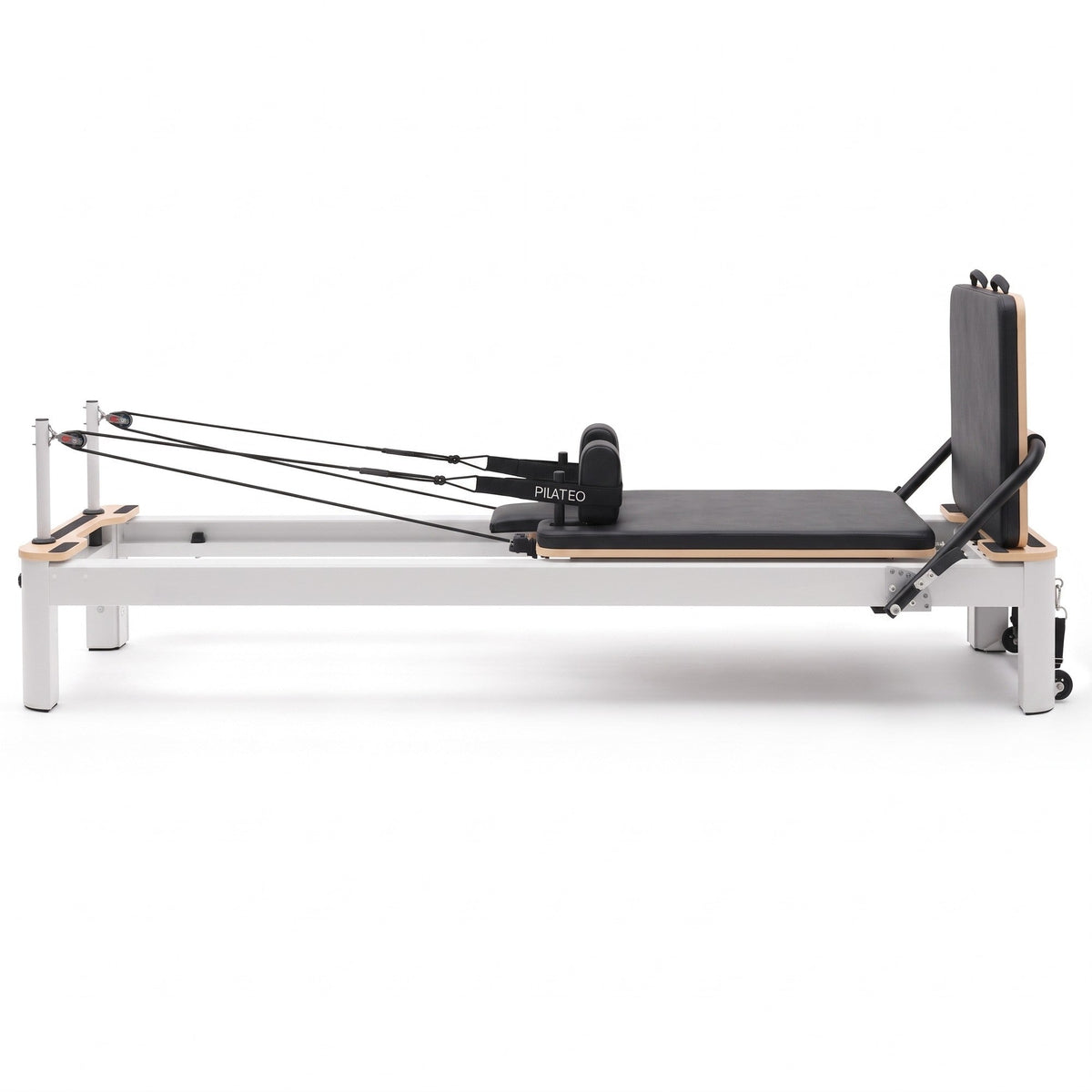 Pilates reformer aluminium noir, vue latérale