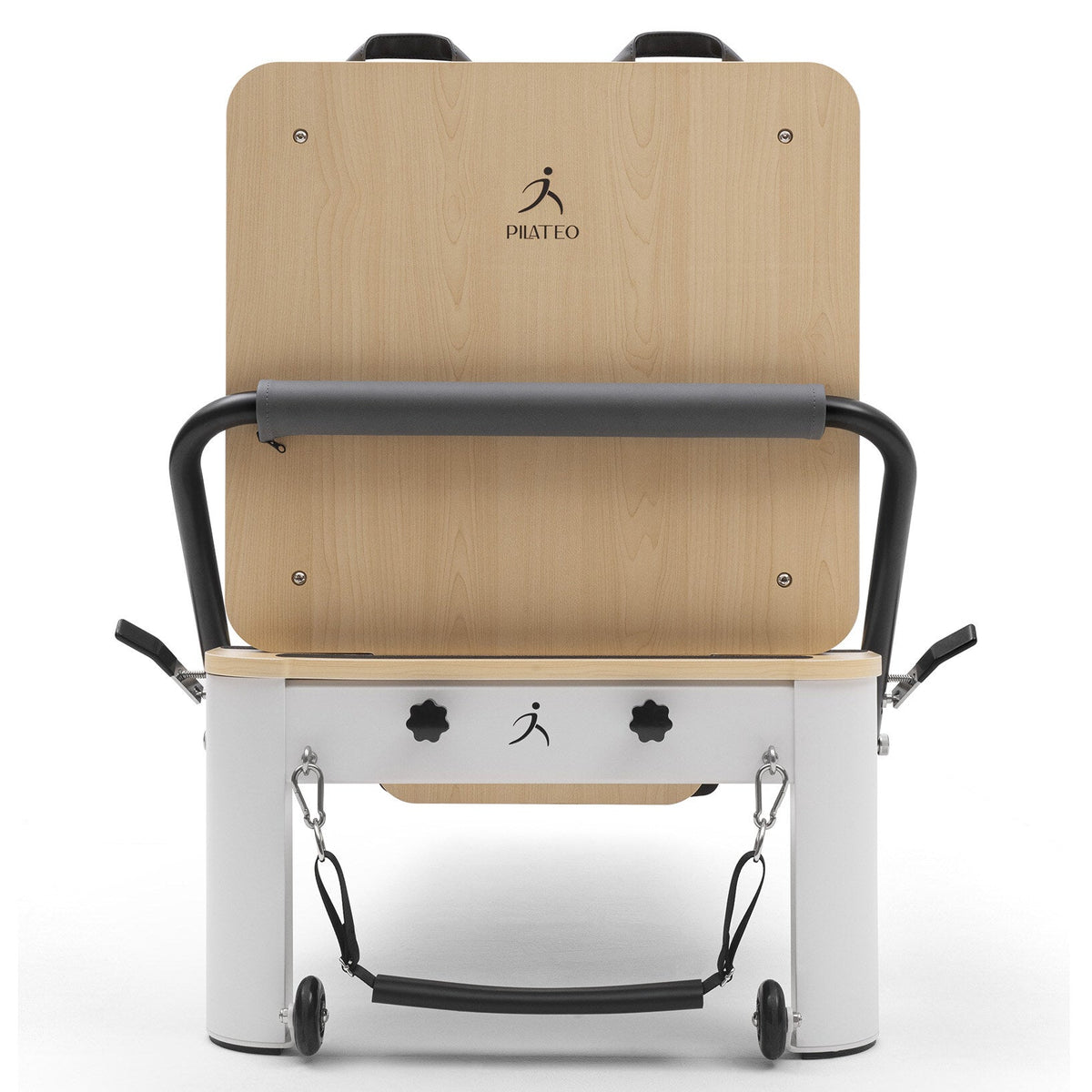 Pilates reformer aluminium gris bleuté, vue de face