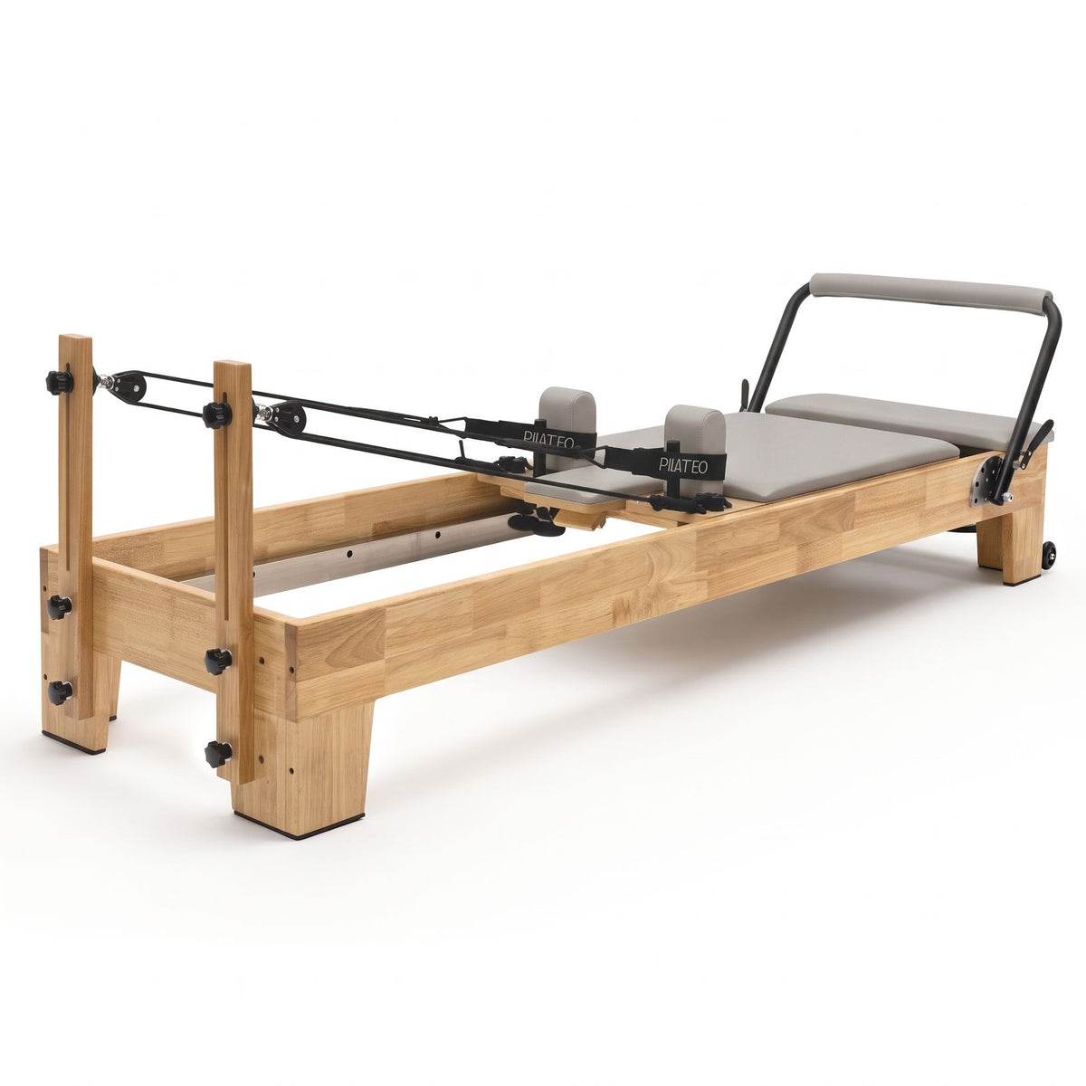Pilates reformer classique gris perle, vue de trois quarts