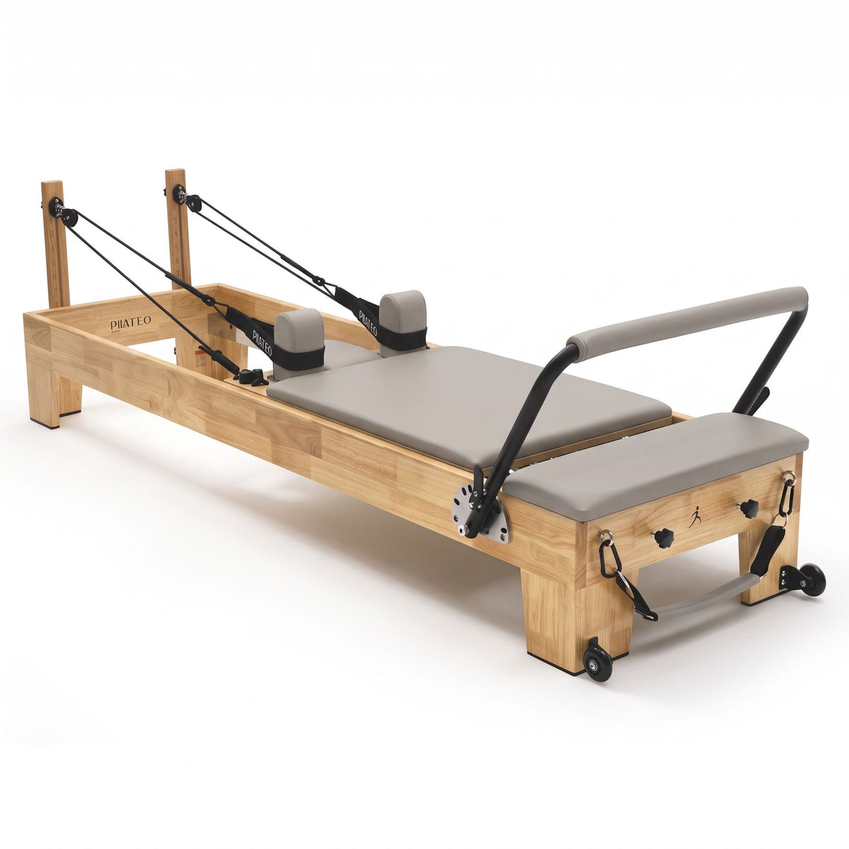 Pilates reformer classique gris perle, vue arrière de trois quarts