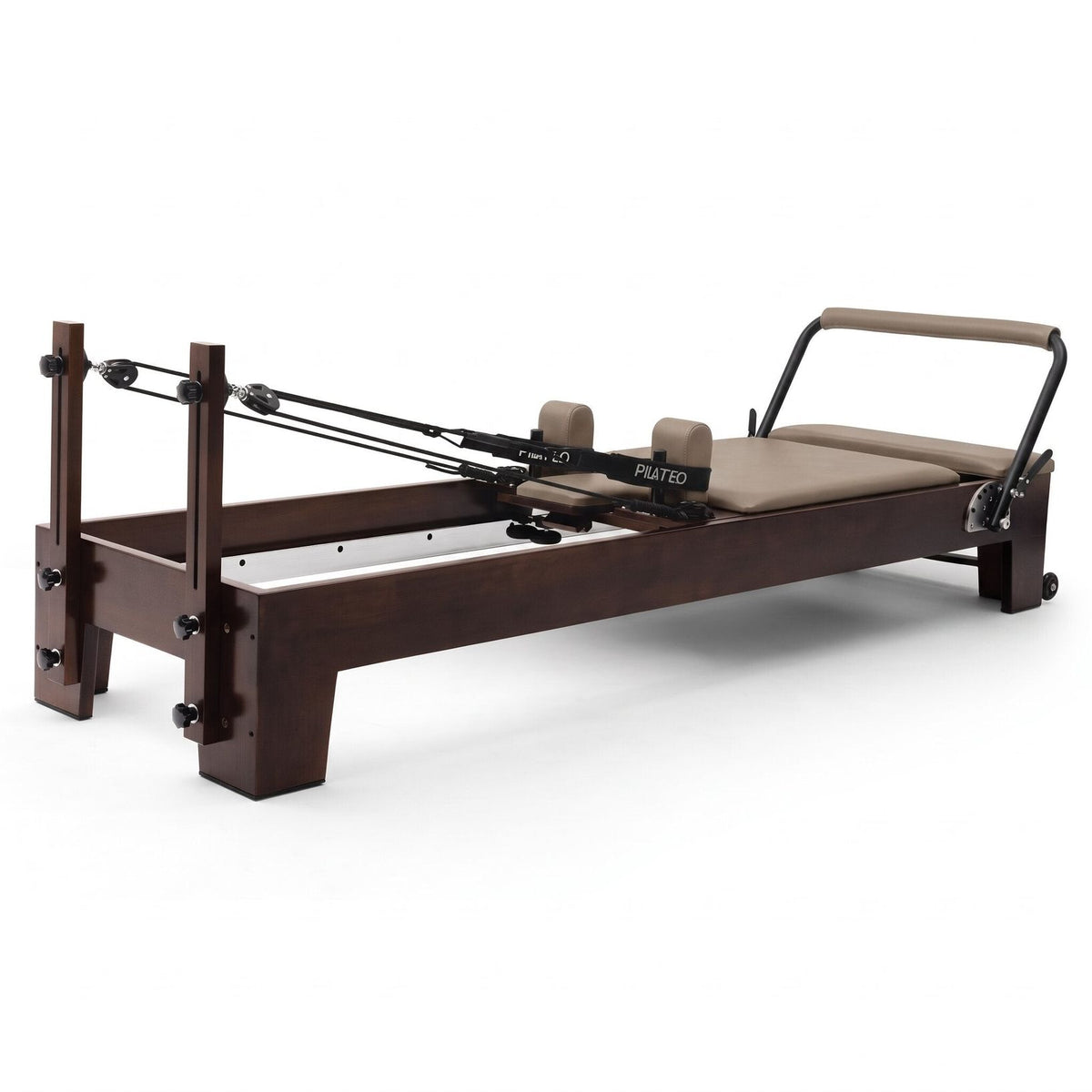 Pilates reformer Prestige taupe, vue de trois quarts